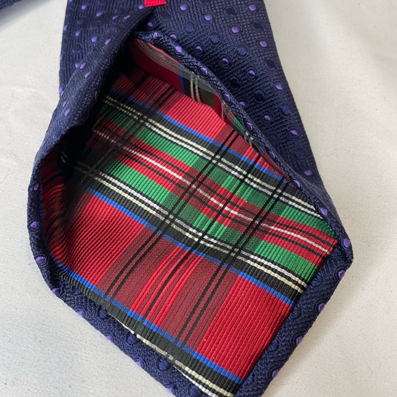 7 Downie St Silk Tie Geometric Dark Purple with Light Purple Dots Italy Preppy - Picture 3 of 7